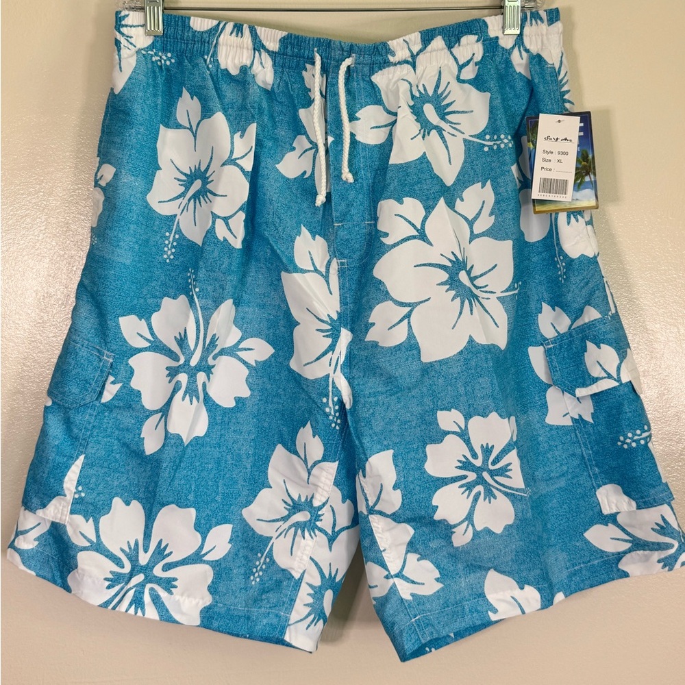 SURF AVENUE Swim Trunks / Board Shorts - Men's Size XL - NEW w/Tags -Floral Blue